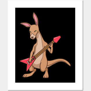 Comic kangaroo playing electric guitar Posters and Art